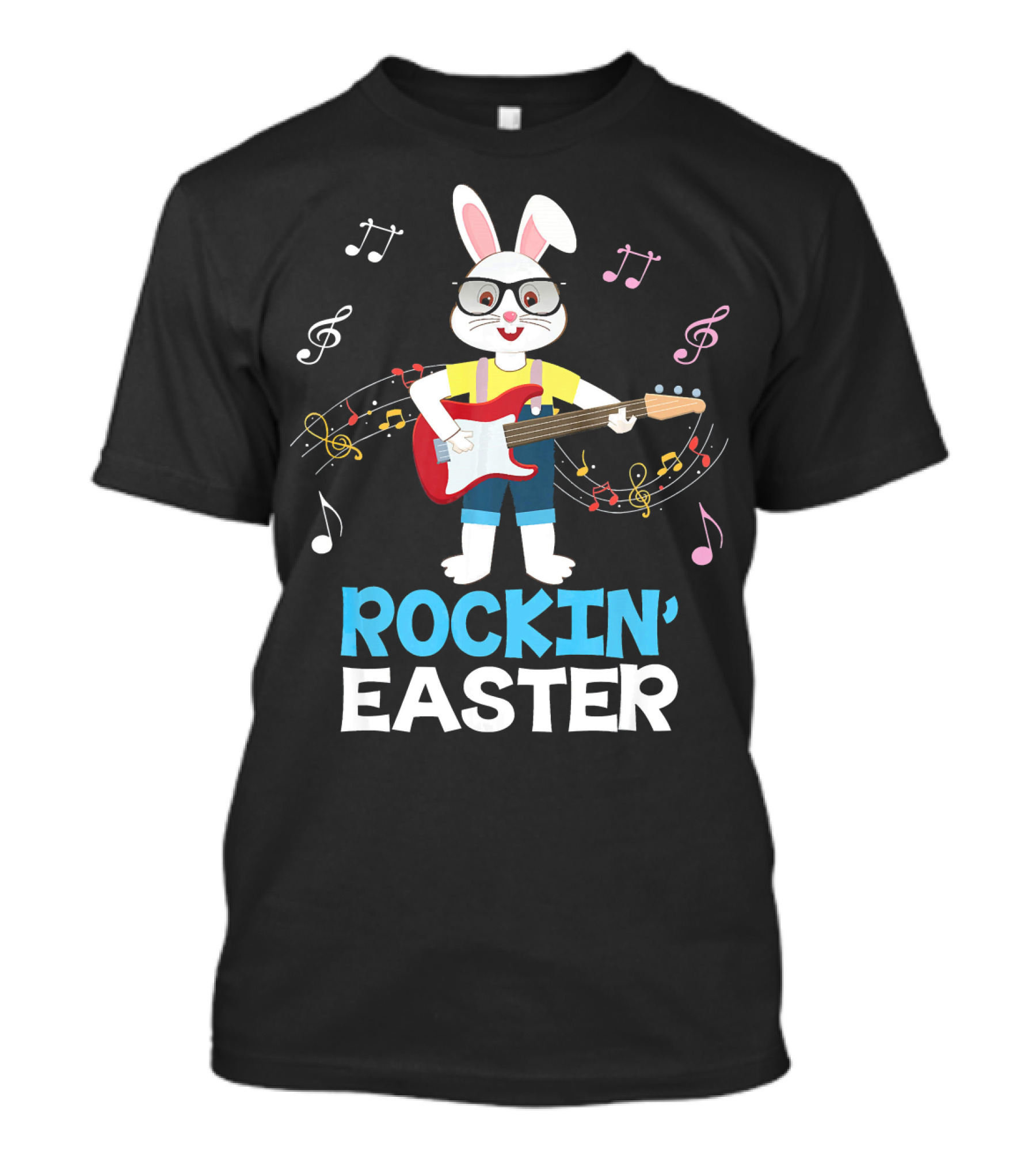 Rockin' Easter Bunny Playing Guitar With Musical Notes T-Shirt