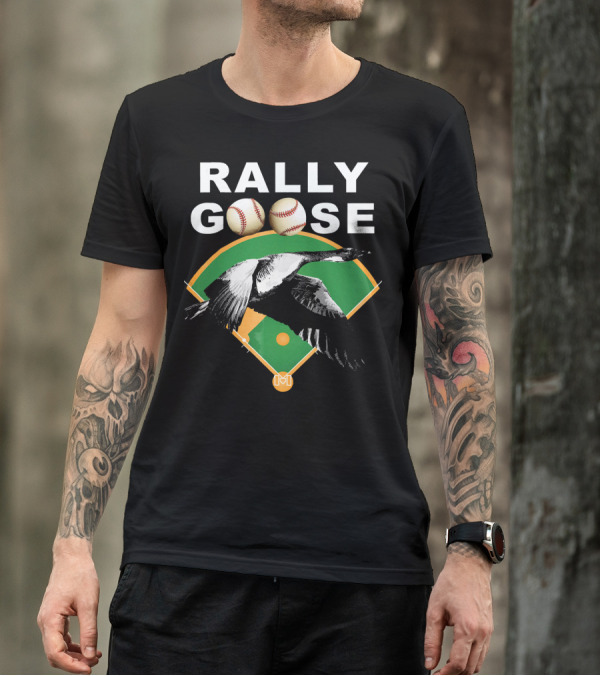 Rally Goose Baseball Bird On Field With Two Baseballs T-Shirt