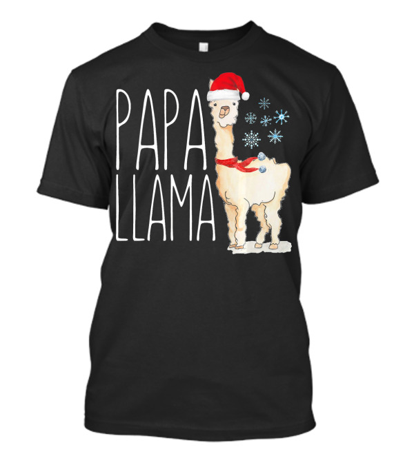 Papa Llama Santa Hat Christmas Snowflakes T-Shirt