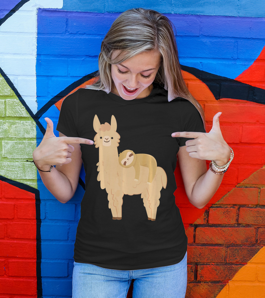 Sloth Napping On Llama T-Shirt