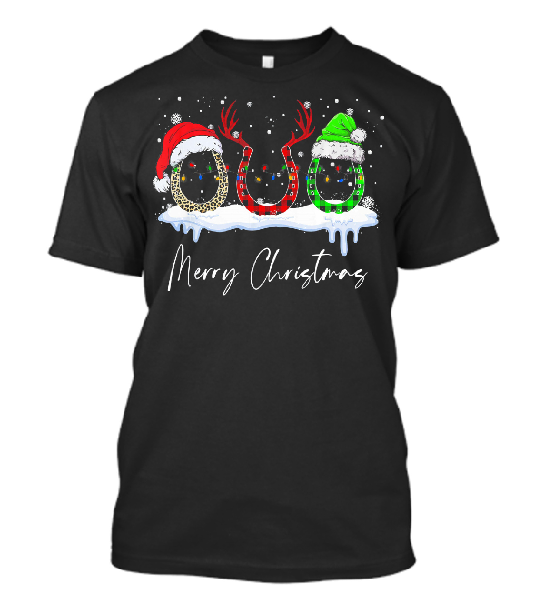 Merry Christmas Horse Hoof Reindeer Santa Hat Hoof T-Shirt