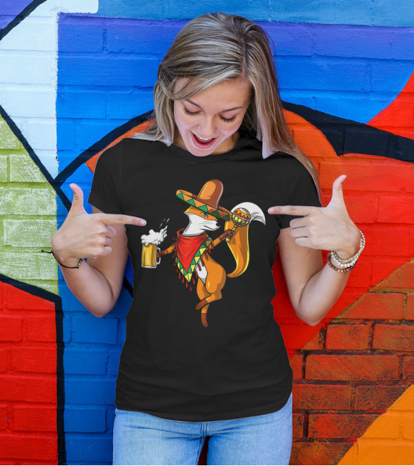 Mexican Fox Cinco De Mayo Fiesta Beer Drinking T-Shirt
