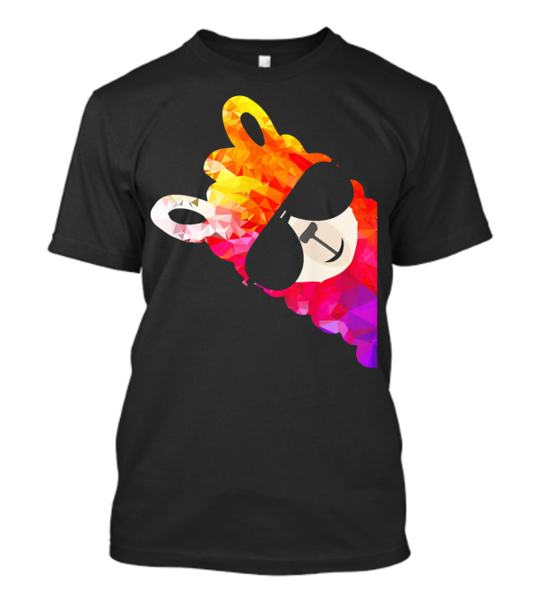 Rainbow Fun Llama Alpaca Sunglasses Multicolored Geometric T-Shirt