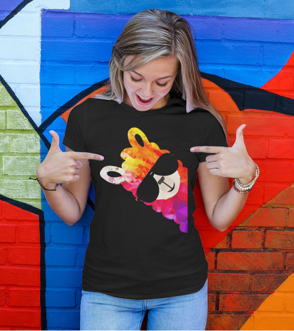 Rainbow Fun Llama Alpaca Sunglasses Multicolored Geometric T-Shirt