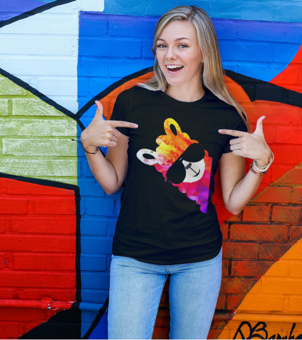 Rainbow Fun Llama Alpaca Sunglasses Multicolored Geometric T-Shirt