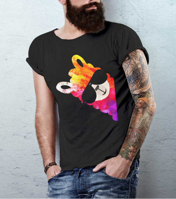 Rainbow Fun Llama Alpaca Sunglasses Multicolored Geometric T-Shirt