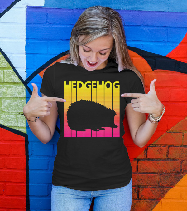 Spooky Hedgehog Silhouette Retro Sunset Stripes T-Shirt