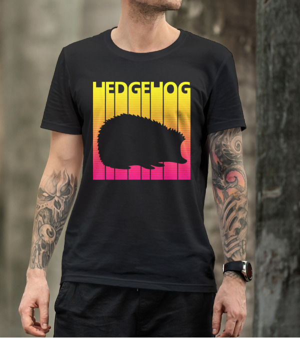 Spooky Hedgehog Silhouette Retro Sunset Stripes T-Shirt