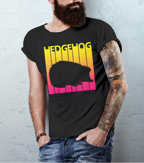 Spooky Hedgehog Silhouette Retro Sunset Stripes T-Shirt