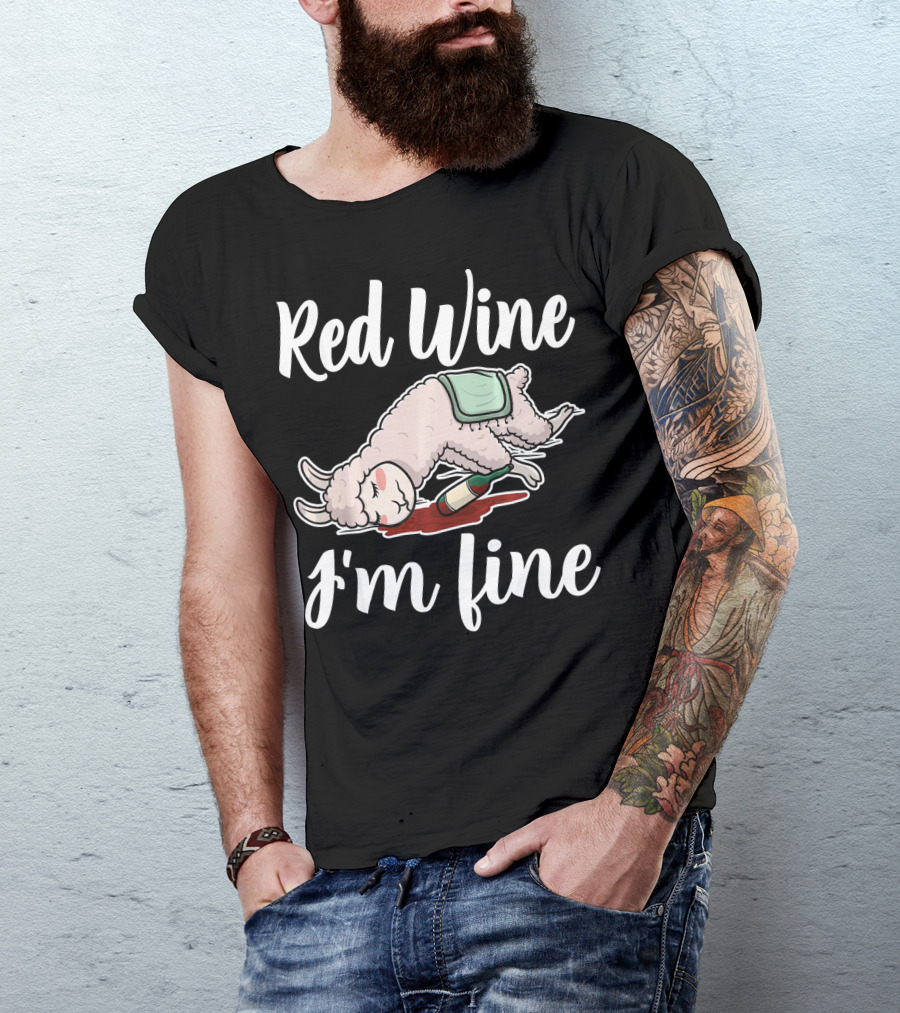 Red Wine I'm Fine Llama Winery Tastin' T-Shirt