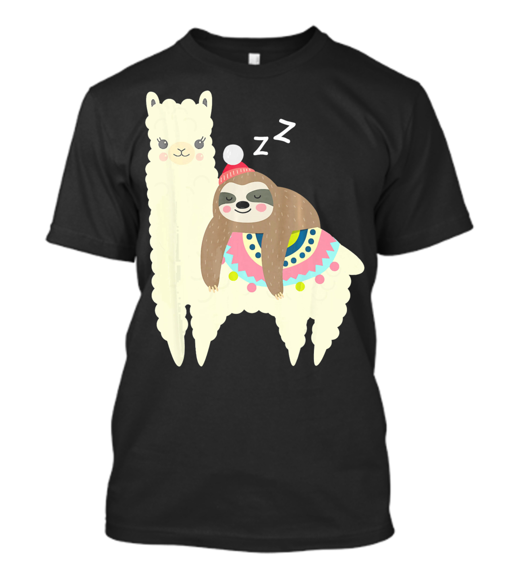 Sloth Snoozing On Alpaca Llama Adorable Sleepy Animal T-Shirt