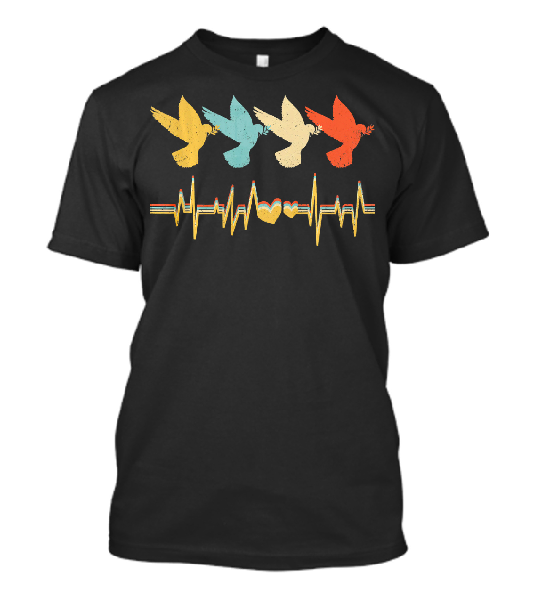 Pigeon Retro Vintage Heartbeat Colorful Birds And Heartbeat T-Shirt