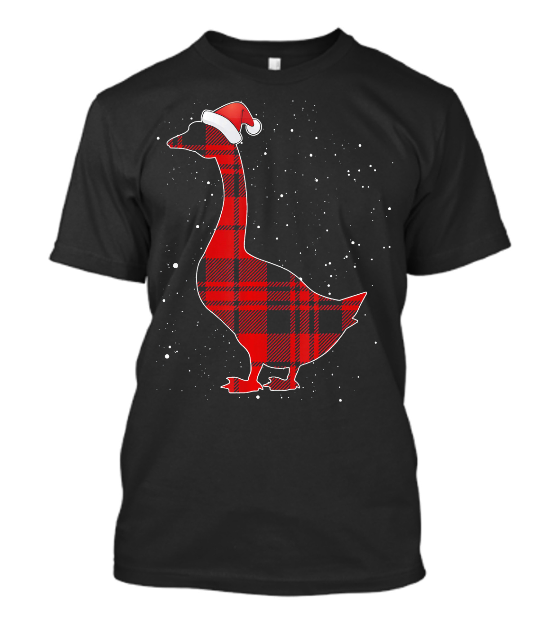 Santa Hat Red Plaid Goose Christmas Bird T-Shirt