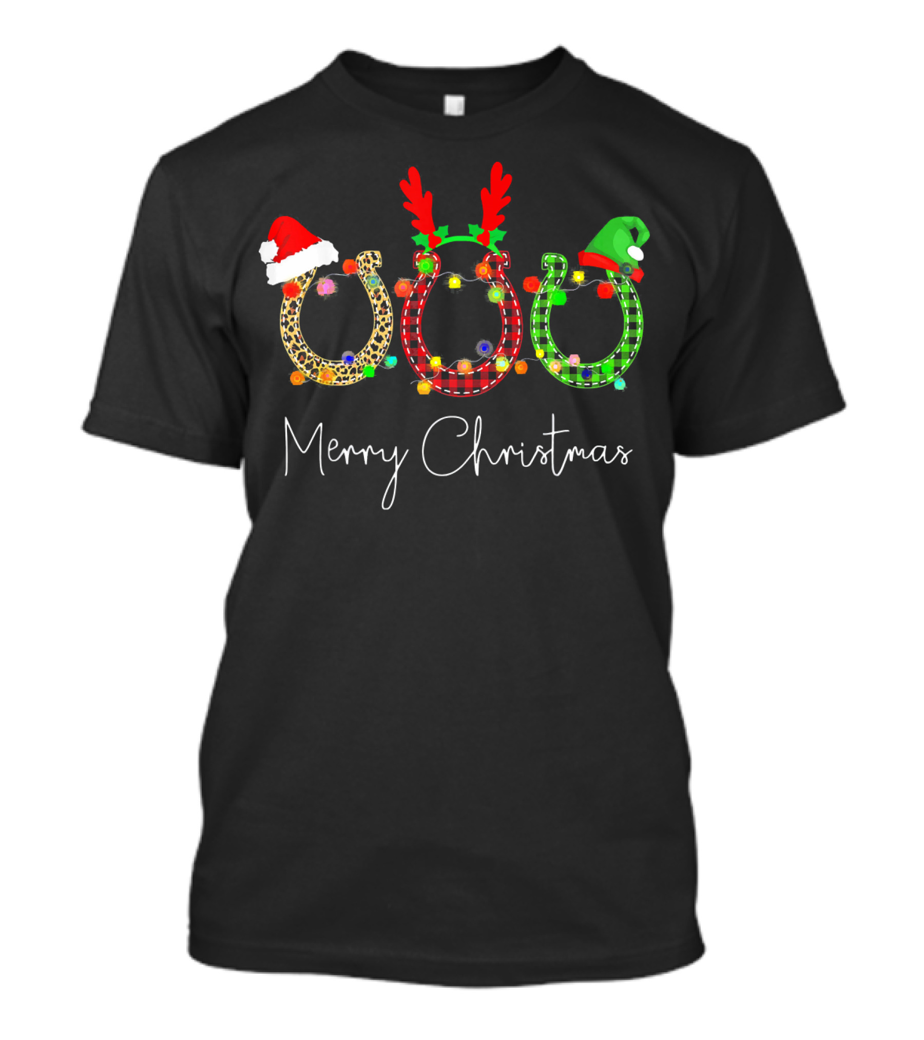 Merry Christmas Horse Paws Hat Antlers Elf T-Shirt