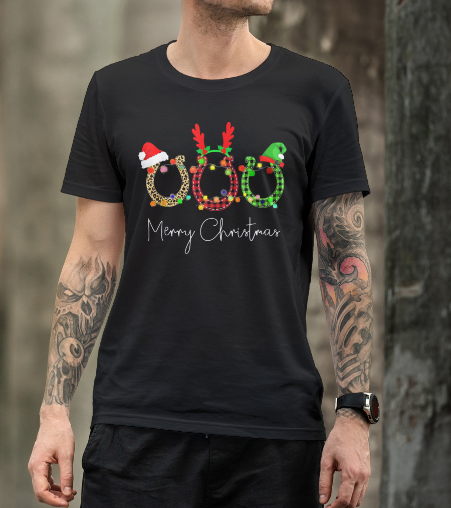 Merry Christmas Horse Paws Hat Antlers Elf T-Shirt