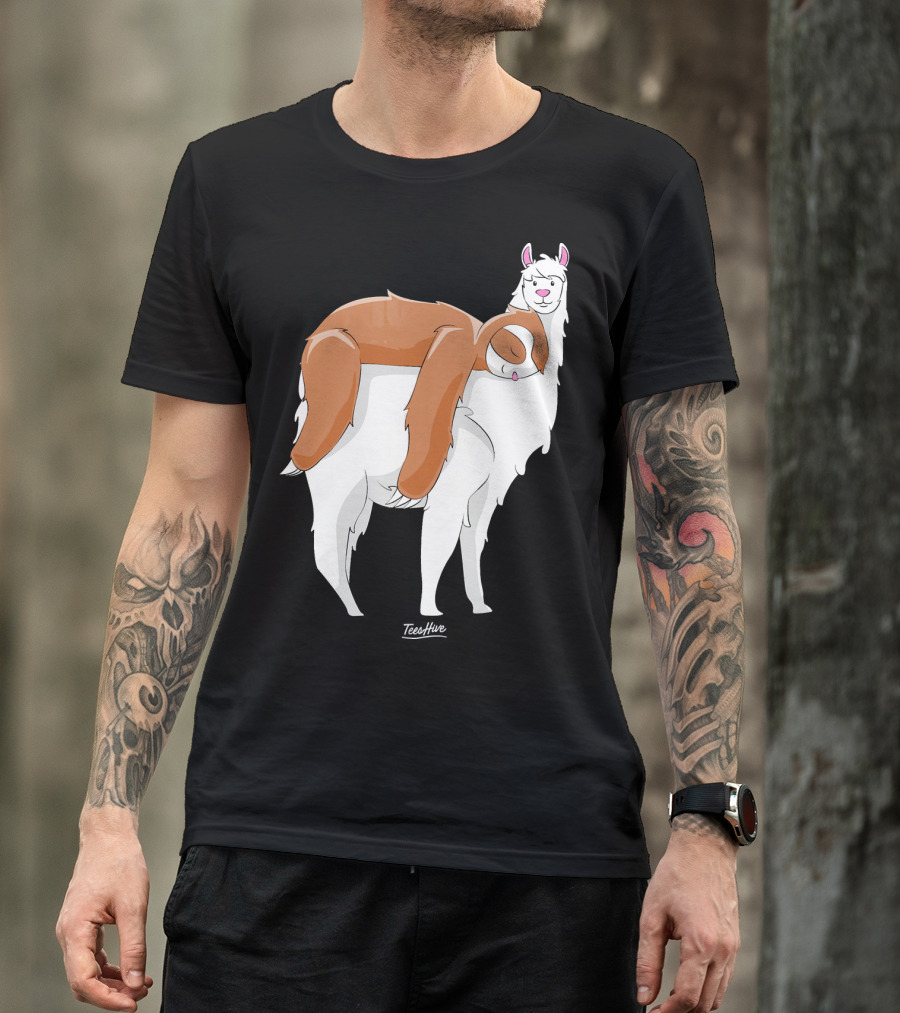 Sloth Riding Llama Love TeeHive Llama Lover T-Shirt