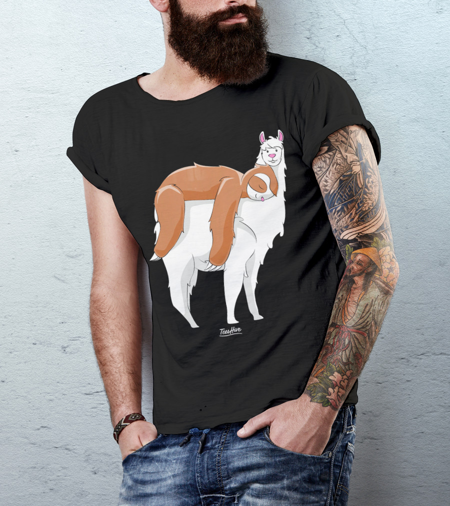 Sloth Riding Llama Love TeeHive Llama Lover T-Shirt
