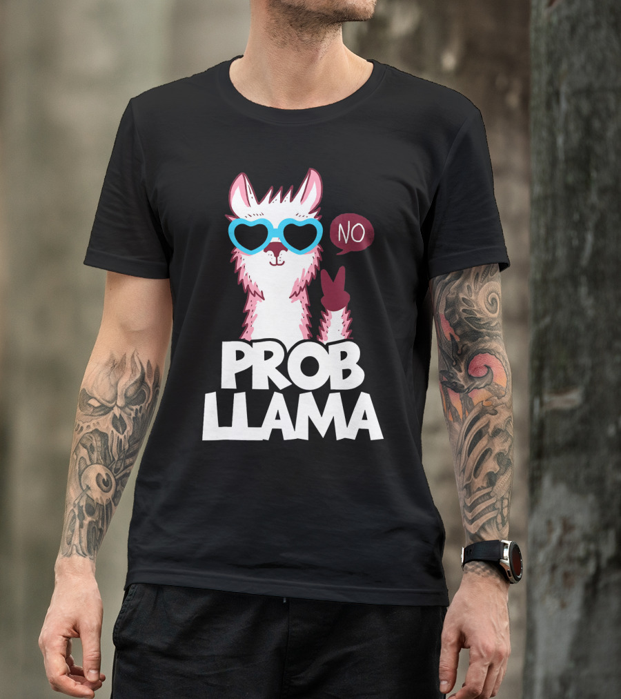 No Prob Llama Cool Peace Sign Heart Glasses T-Shirt