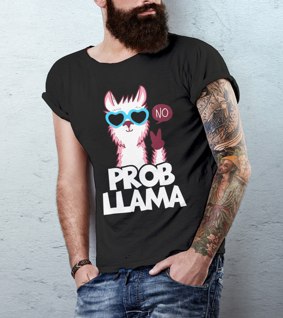 No Prob Llama Cool Peace Sign Heart Glasses T-Shirt