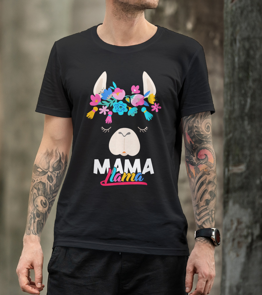 Mama Llama Colorful Floral Crown Fiesta T-Shirt