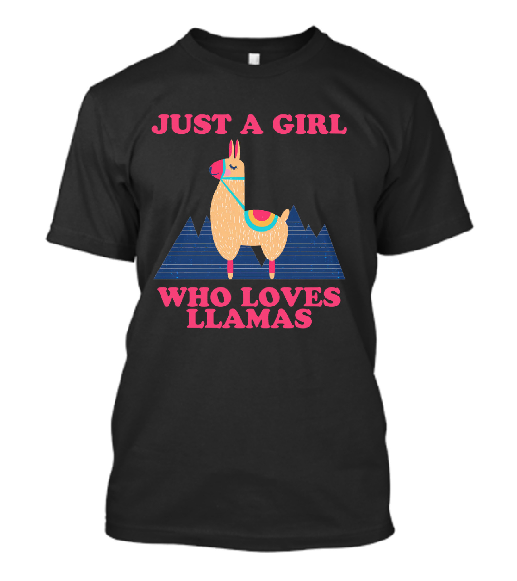 Just A Girl Who Loves Llamas Retro Style With Mountains T-Shirt