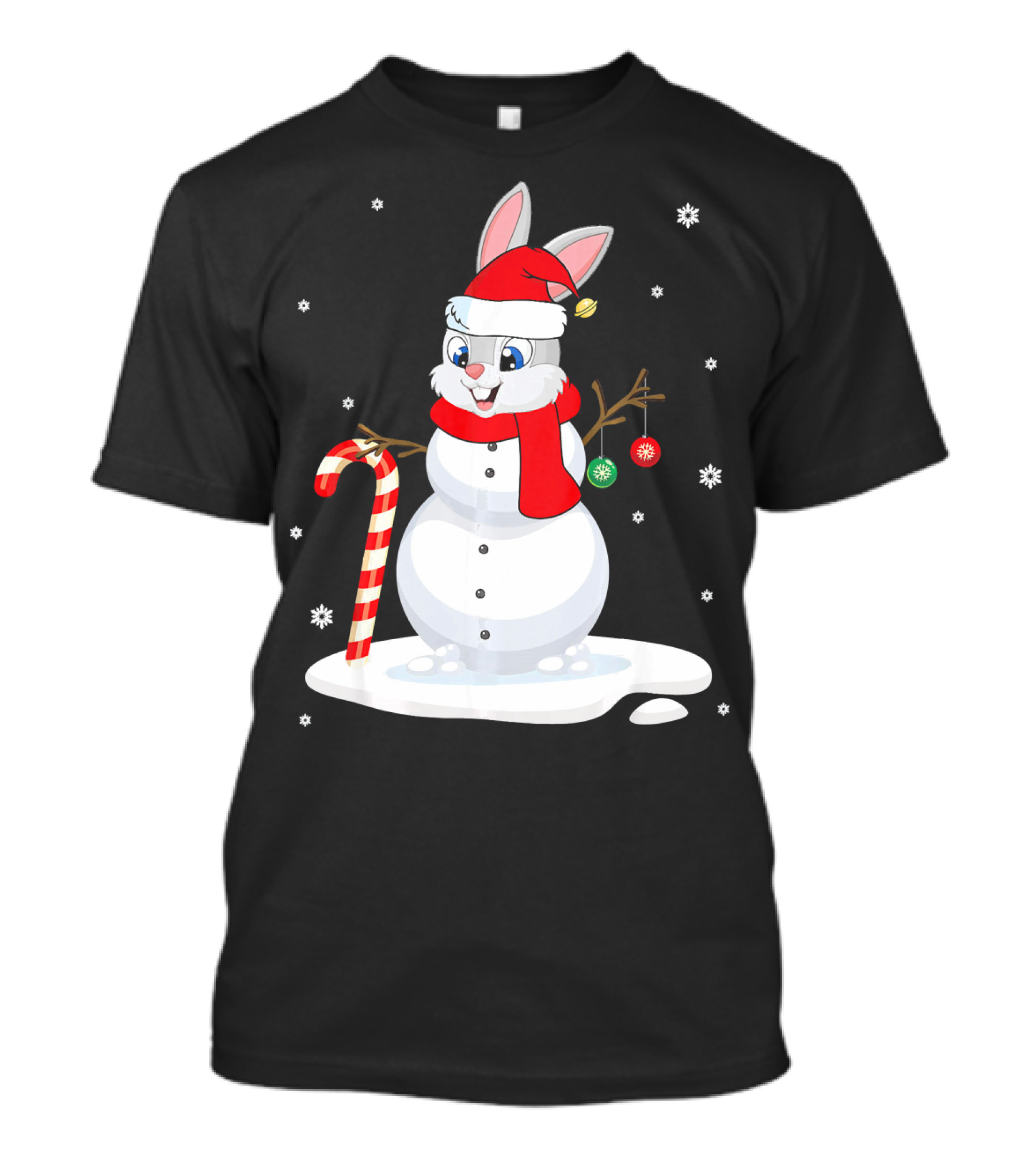 Rabbit Snowman Xmas Costume Candy Cane Snowflakes T-Shirt