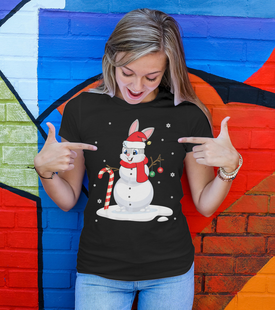 Rabbit Snowman Xmas Costume Candy Cane Snowflakes T-Shirt