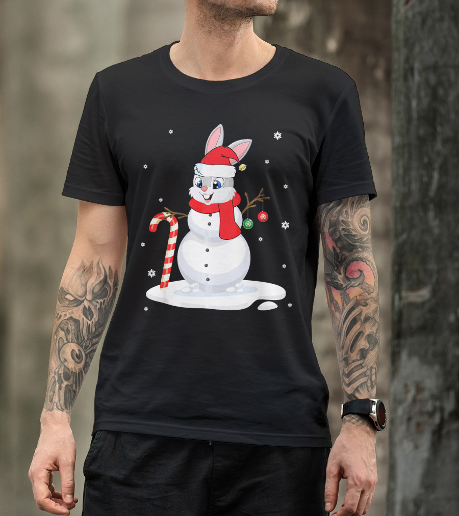 Rabbit Snowman Xmas Costume Candy Cane Snowflakes T-Shirt