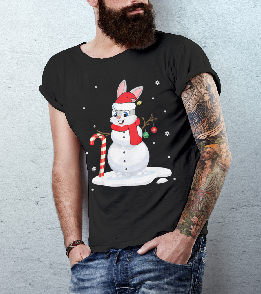 Rabbit Snowman Xmas Costume Candy Cane Snowflakes T-Shirt