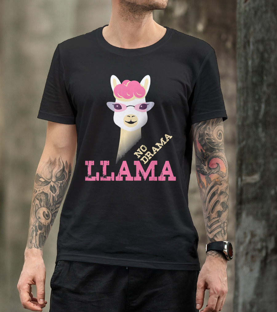 No Drama Llama Funny Pink Sunglasses Alpaca Lover T-Shirt