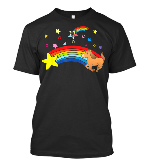 Retro Rainbow Horse With Stars And Horseshoes T-Shirt