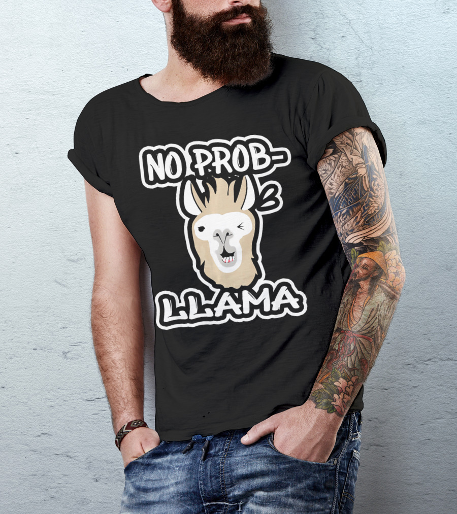No Prob Llama Funny Alpaca Lover Winking Cartoon T-Shirt