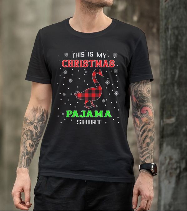 This Is My Christmas Pajama Shirt Red Plaid Goose Lover Animal T-Shirt