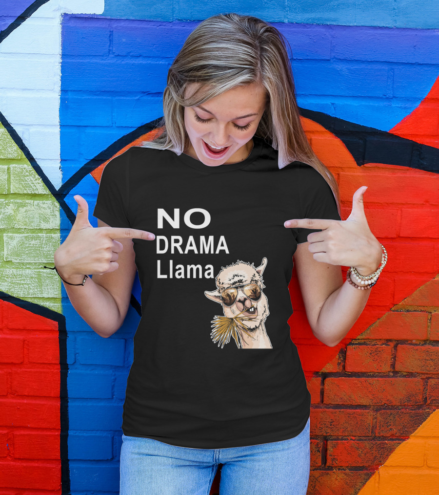 No Drama Llama Funny Mama Alpaca Sunglasses Cartoon T-Shirt