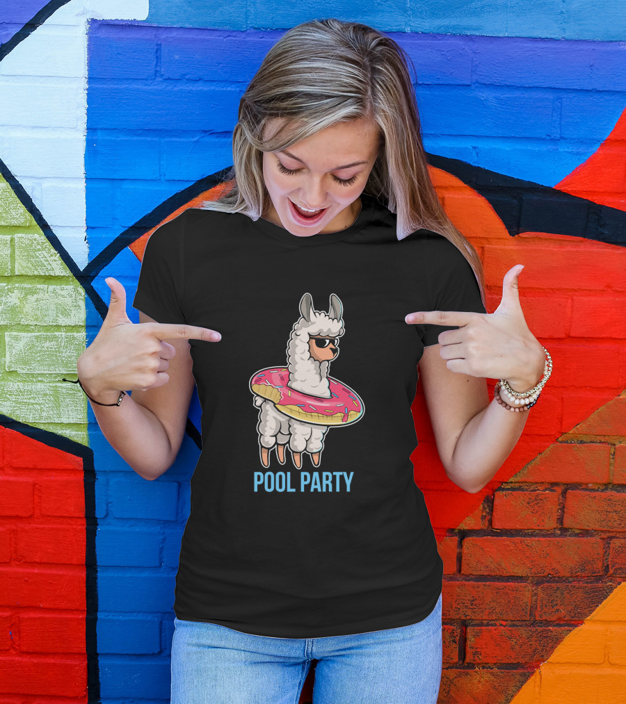 Pool Party Llama With Doughnut Float Inflatable T-Shirt