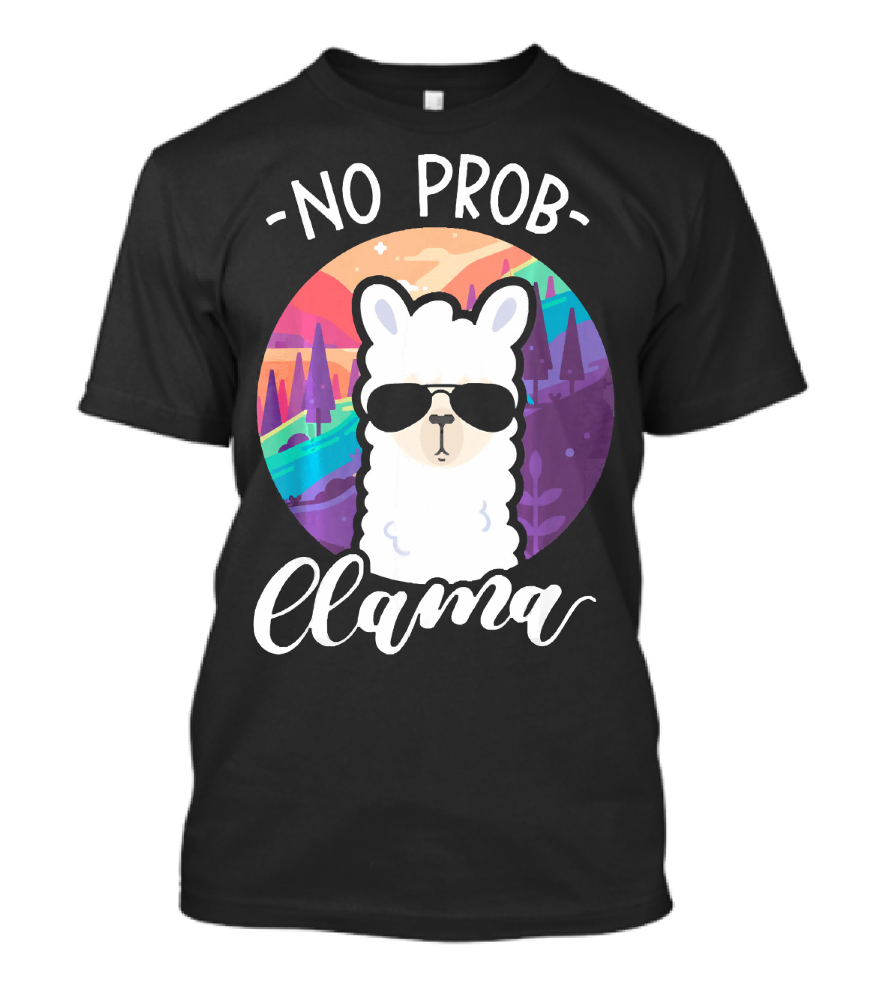 NO PROB LLAMA Vintage Llama Alpac Rainbow Sunglasses T-Shirt