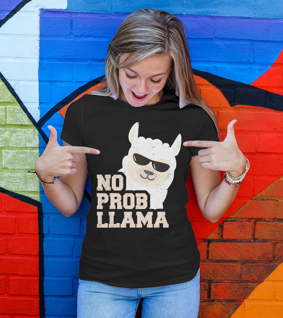 NO PROB LLAMA Funny Llama Wearing Sunglasses T-Shirt