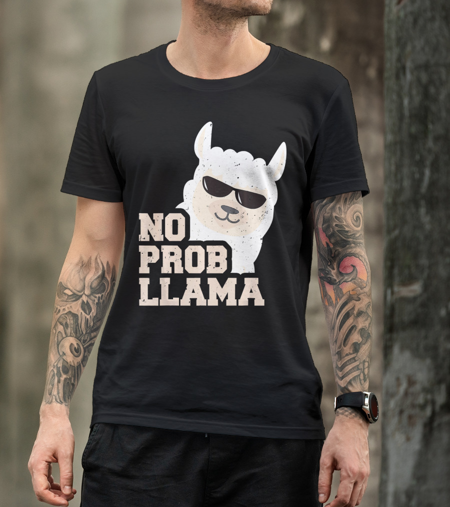 NO PROB LLAMA Funny Llama Wearing Sunglasses T-Shirt