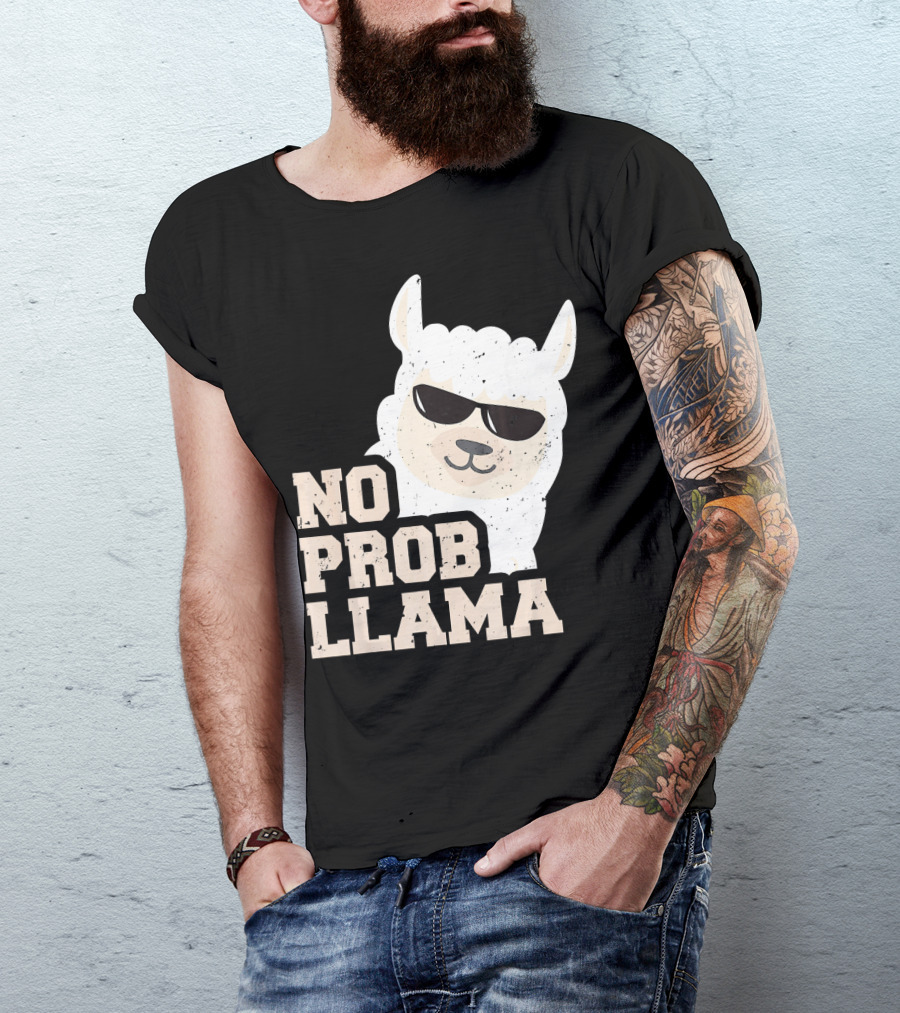 NO PROB LLAMA Funny Llama Wearing Sunglasses T-Shirt