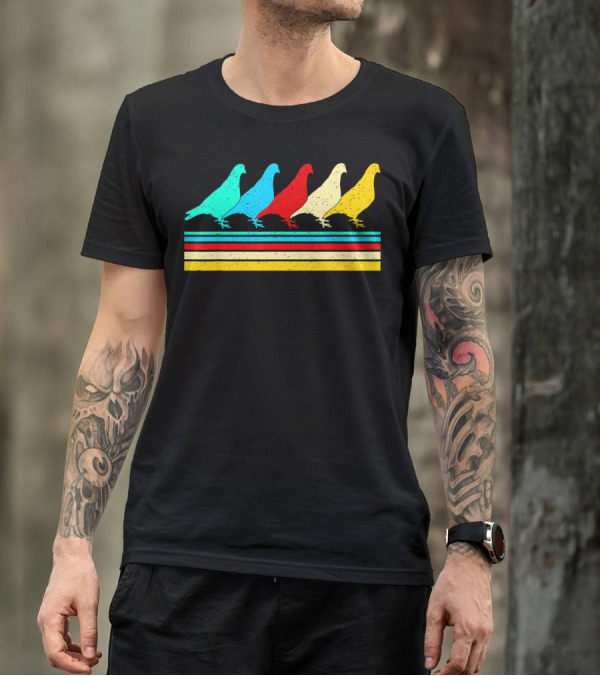 Pigeon Vintage Retro Colorful Stripe Lovers T-Shirt