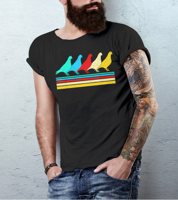 Pigeon Vintage Retro Colorful Stripe Lovers T-Shirt
