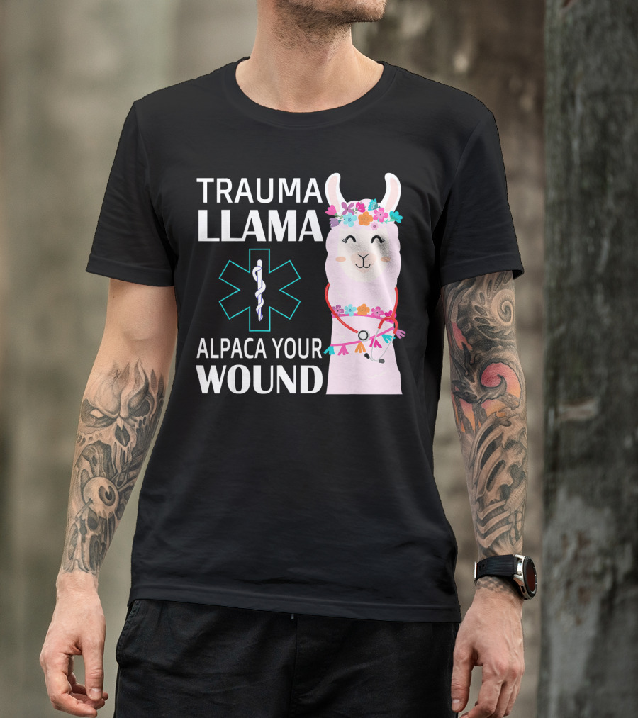 TRAUMA LLAMA ALPACA YOUR WOUND EMS NURSE CUTE LAMBDA EMERGENCY MEDICAL ICON FLOWER CROWN T-Shirt