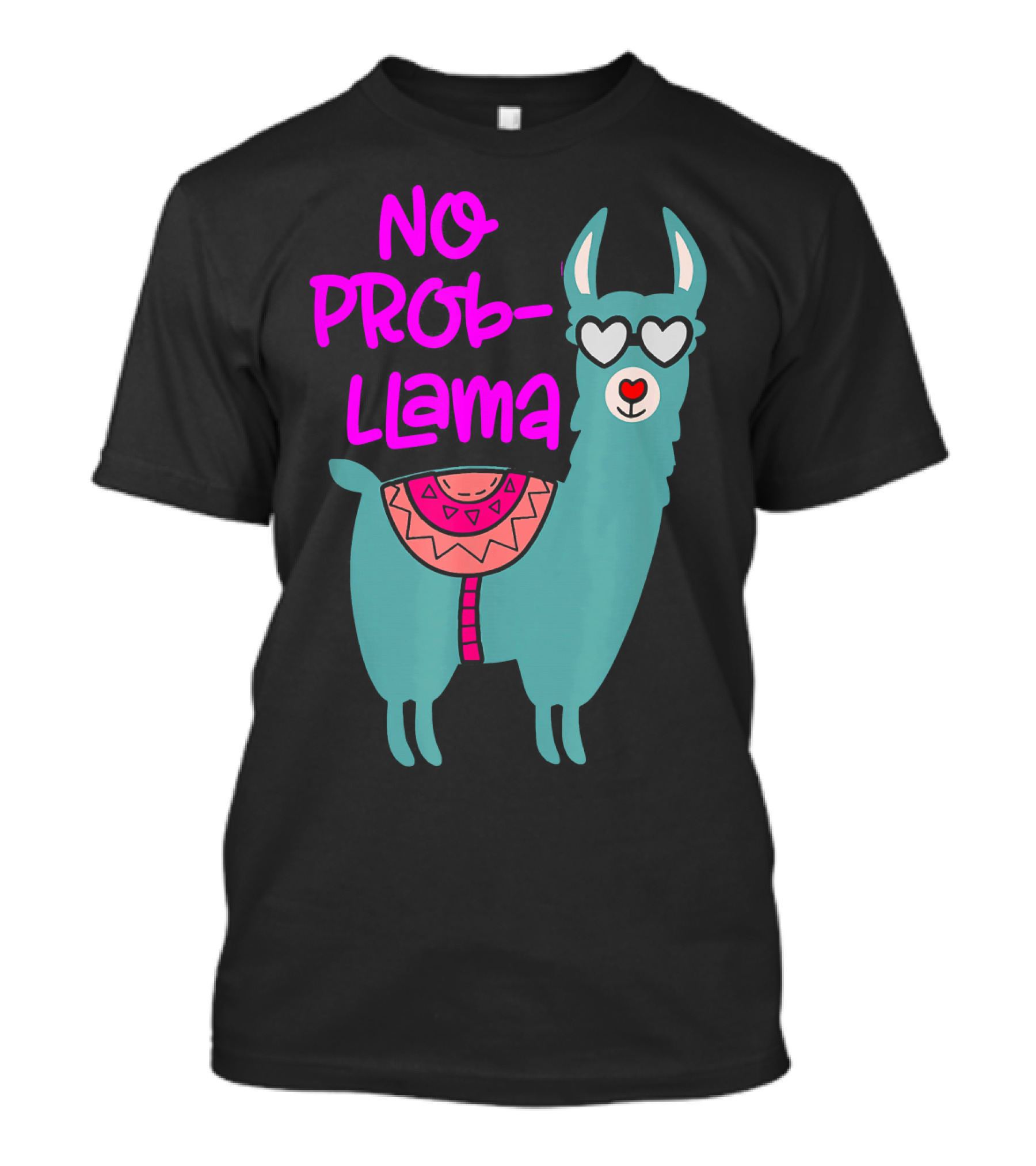 No Prob Llama Cute Llama With Heart Sunglasses And Colorful Blanket T-Shirt
