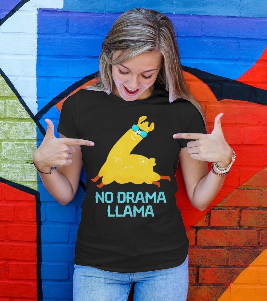 No Drama Llama Funny Alpaca Featuring Yellow Llama In Sunglasses T-Shirt