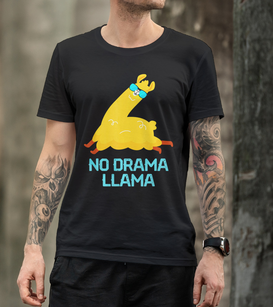 No Drama Llama Funny Alpaca Featuring Yellow Llama In Sunglasses T-Shirt