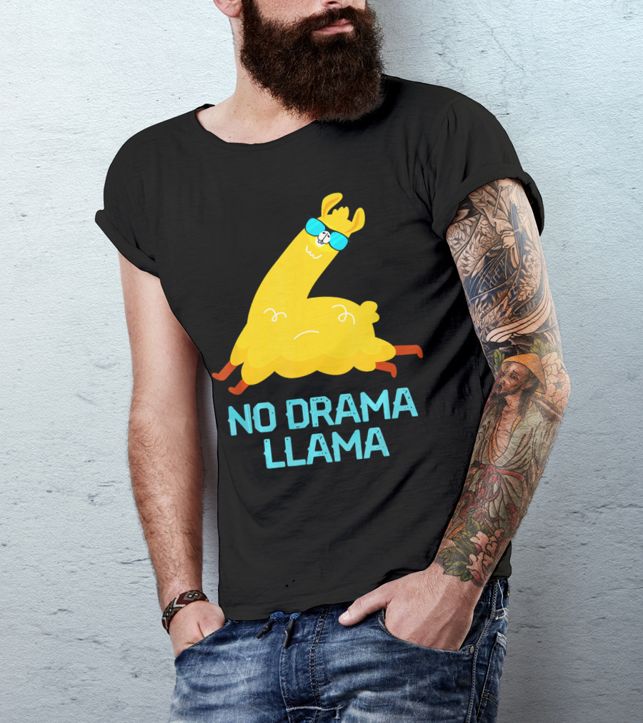 No Drama Llama Funny Alpaca Featuring Yellow Llama In Sunglasses T-Shirt