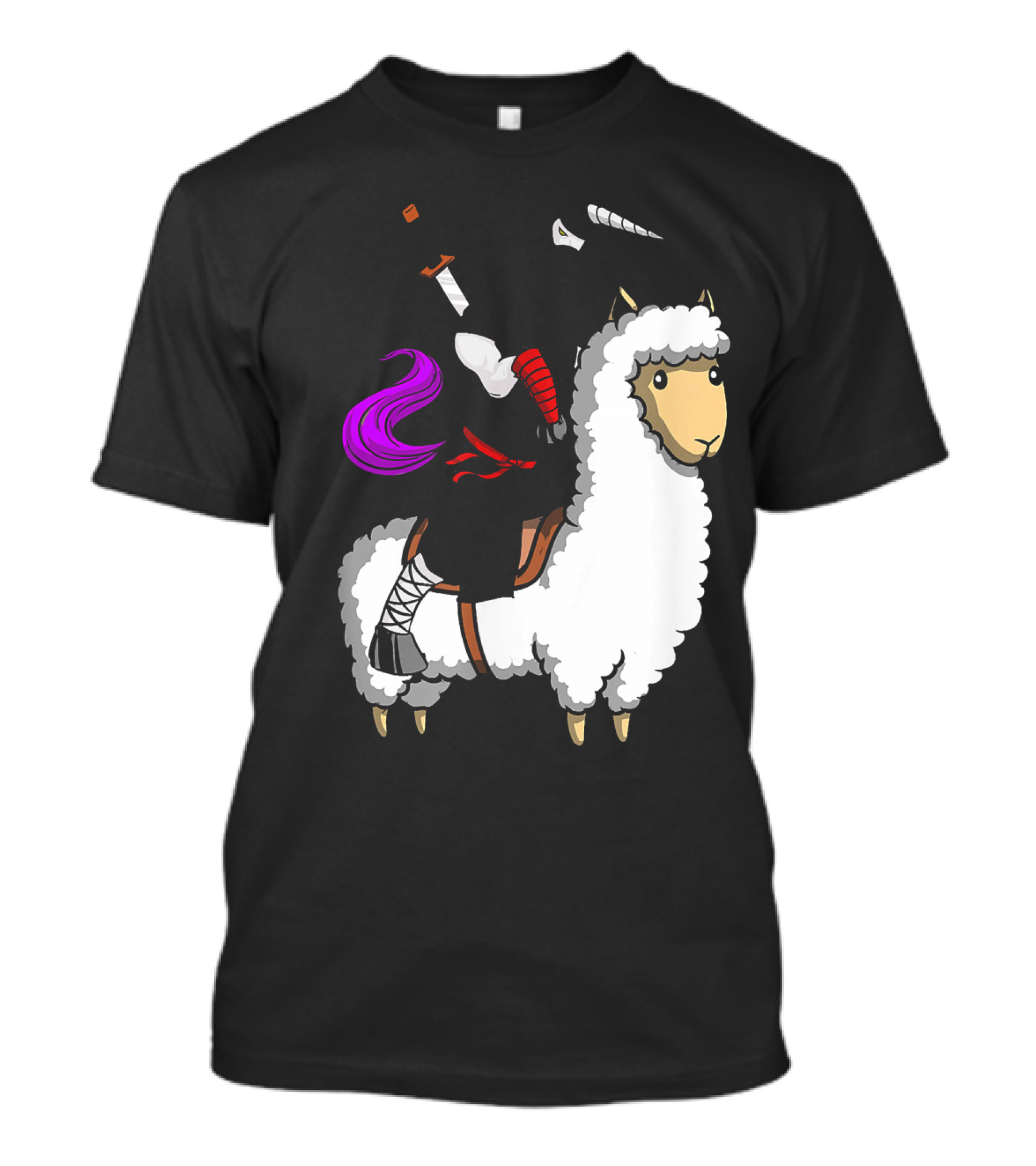 Unicorn Ninja Samurai With Llama Adventure T-Shirt