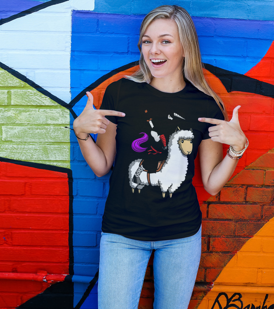 Unicorn Ninja Samurai With Llama Adventure T-Shirt