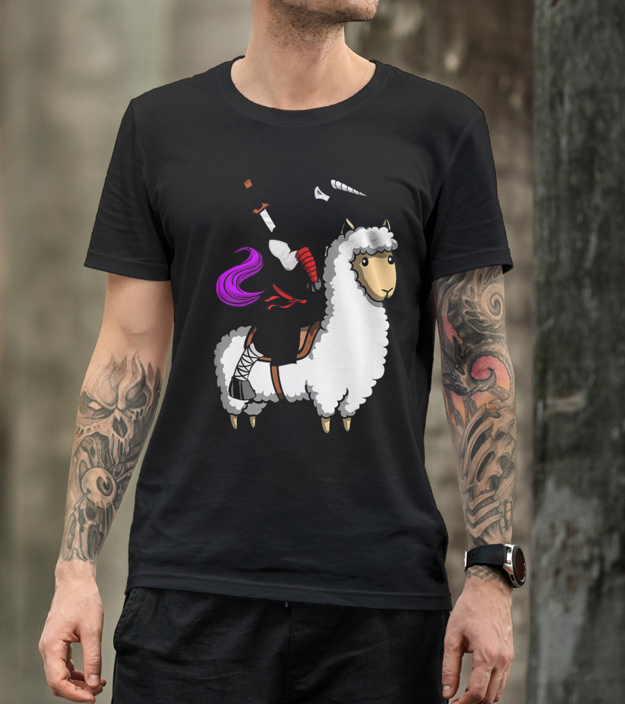 Unicorn Ninja Samurai With Llama Adventure T-Shirt