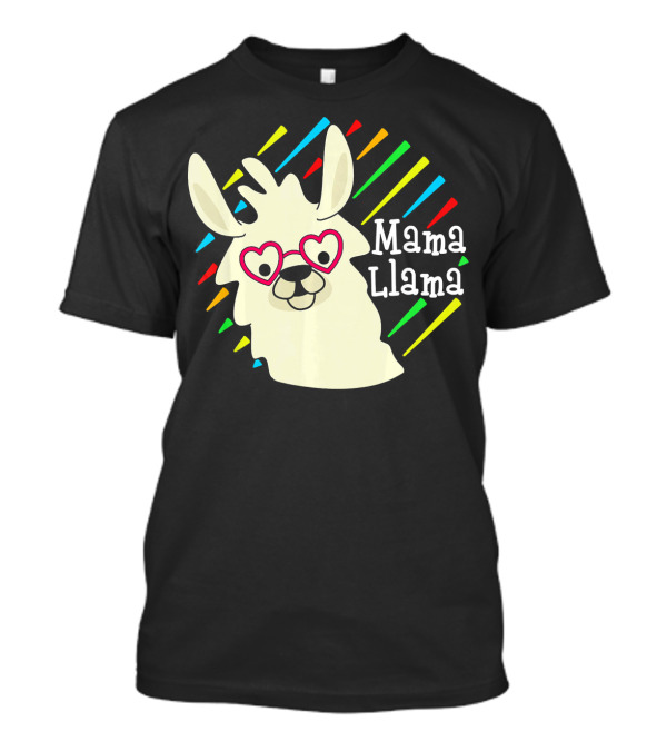 Mama Llama Heart Glasses Rainbow Stripes Cute Alpaca T-Shirt